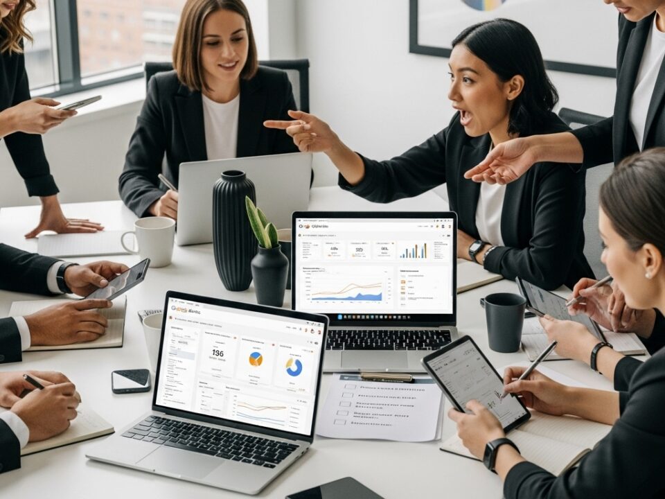Google Ads checklist optimalisatie, teamwork, kantoor