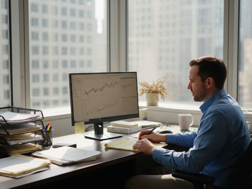 Man planning remarketing campaign at desk