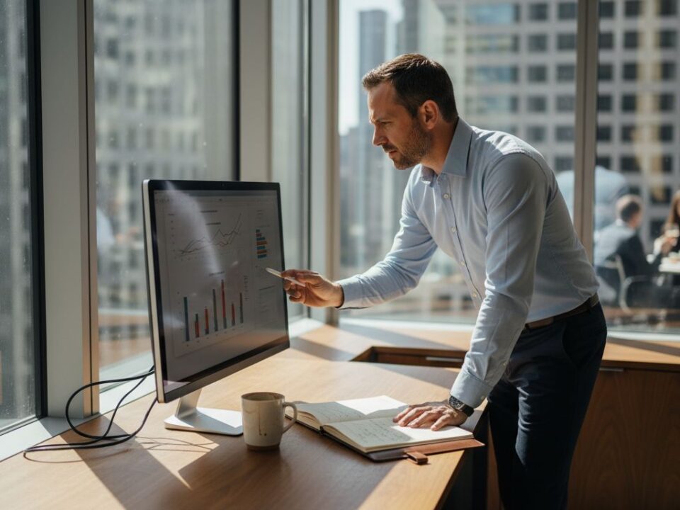 Marketing manager planning digital ad campaign