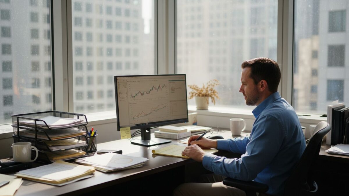 Man planning remarketing campaign at desk
