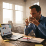 Man bekijkt campagnestatistieken in een zonnig kantoor