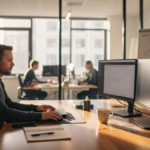 Een man zit achter zijn bureau aandachtig de statistieken van Google Ads te bekijken.