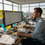 Een e-commerce manager die op kantoor bezig is met het optimaliseren van Google Ads campagnes.