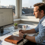 Een marketeer verdiept zich achter zijn bureau in de resultaten van Google Ads.