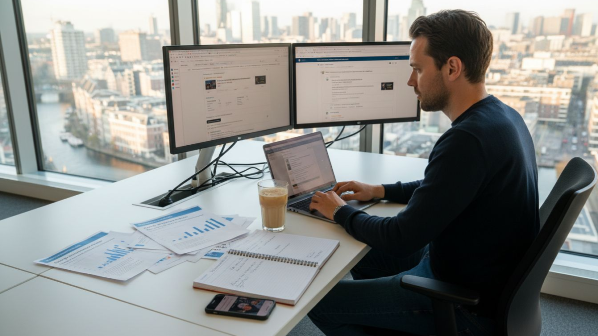 Een online marketeer bekijkt of de advertentie tracking goed is ingesteld.